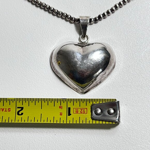 Sterling Silver Large Puffed Heart Pendant Necklace - Picture 6 of 11